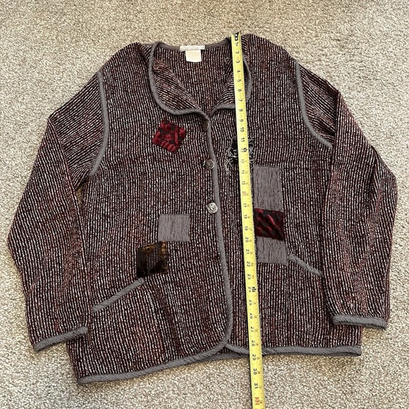 VTG Nino Wong California Cardigan L Funky Patchwork Velour Stripe Distressed USA - Picture 5 of 12